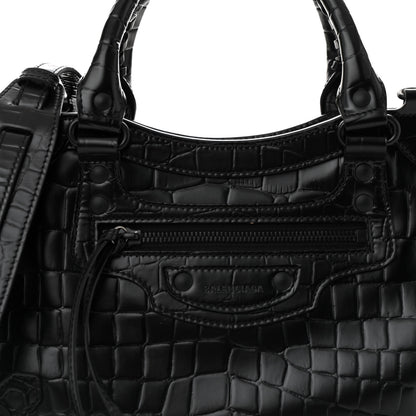 Balenciaga Semi Shiny Calfskin Crocodile Embossed Neo Classic Black Hardware S City Black Black 7 of 12