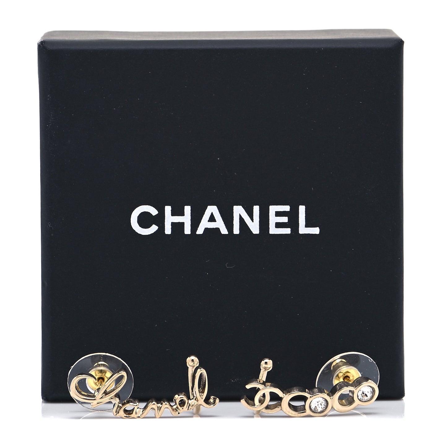 Metal Crystal Coco Script CC Climber Earrings Gold