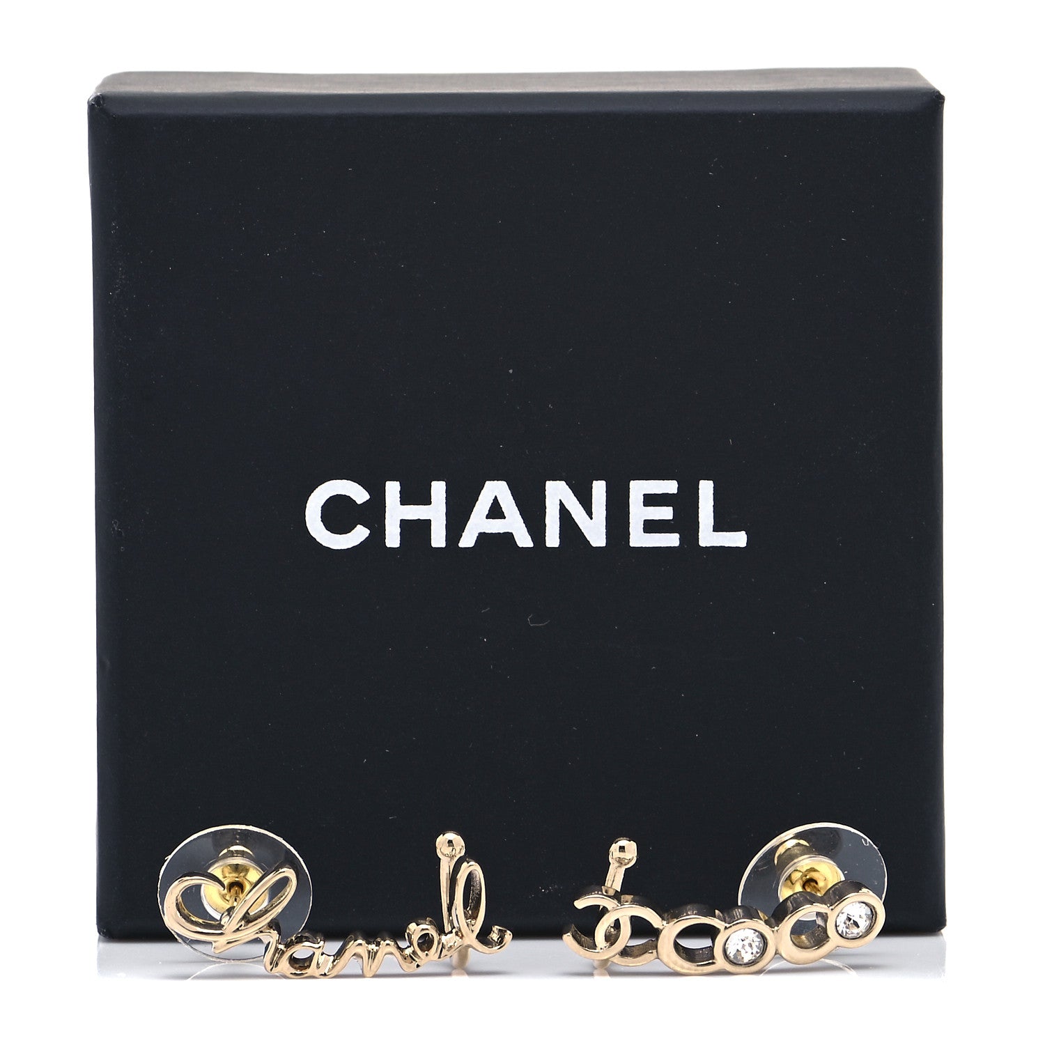 Chanel Metal Crystal Coco Script CC Climber Earrings Gold 6 of 6