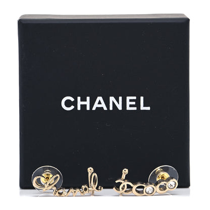 Chanel Metal Crystal Coco Script CC Climber Earrings Gold 6 of 6