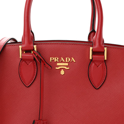 Prada Saffiano Soft Calfskin Double Handle Satchel Fuoco 7 of 9
