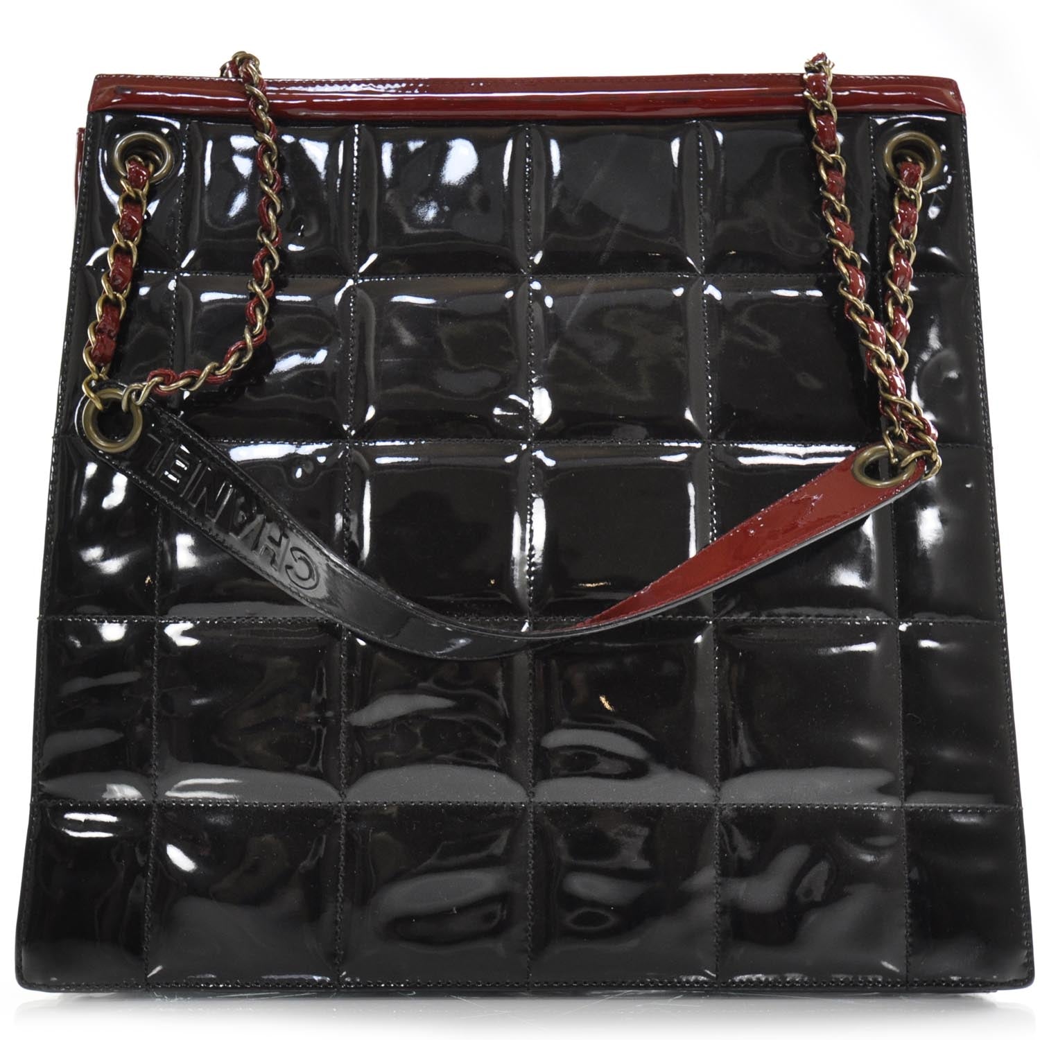 Chanel Patent Chocolate Bar Quilted Shoulder Bag Black and Red 1 of 9