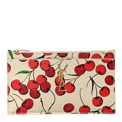 Saint Laurent Calfskin Monogram Cherry Print Zip Bill Pouch 1 of 11