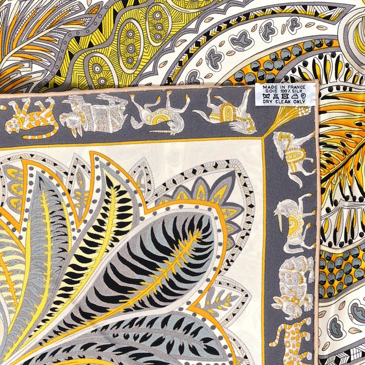 Hermes Silk Le Jardin De La Maharani Scarf 90 White Jaune Gris 3 of 5