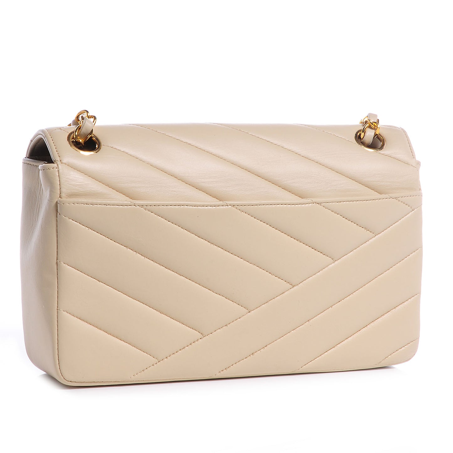 Lambskin Chevron Small Single Flap Beige