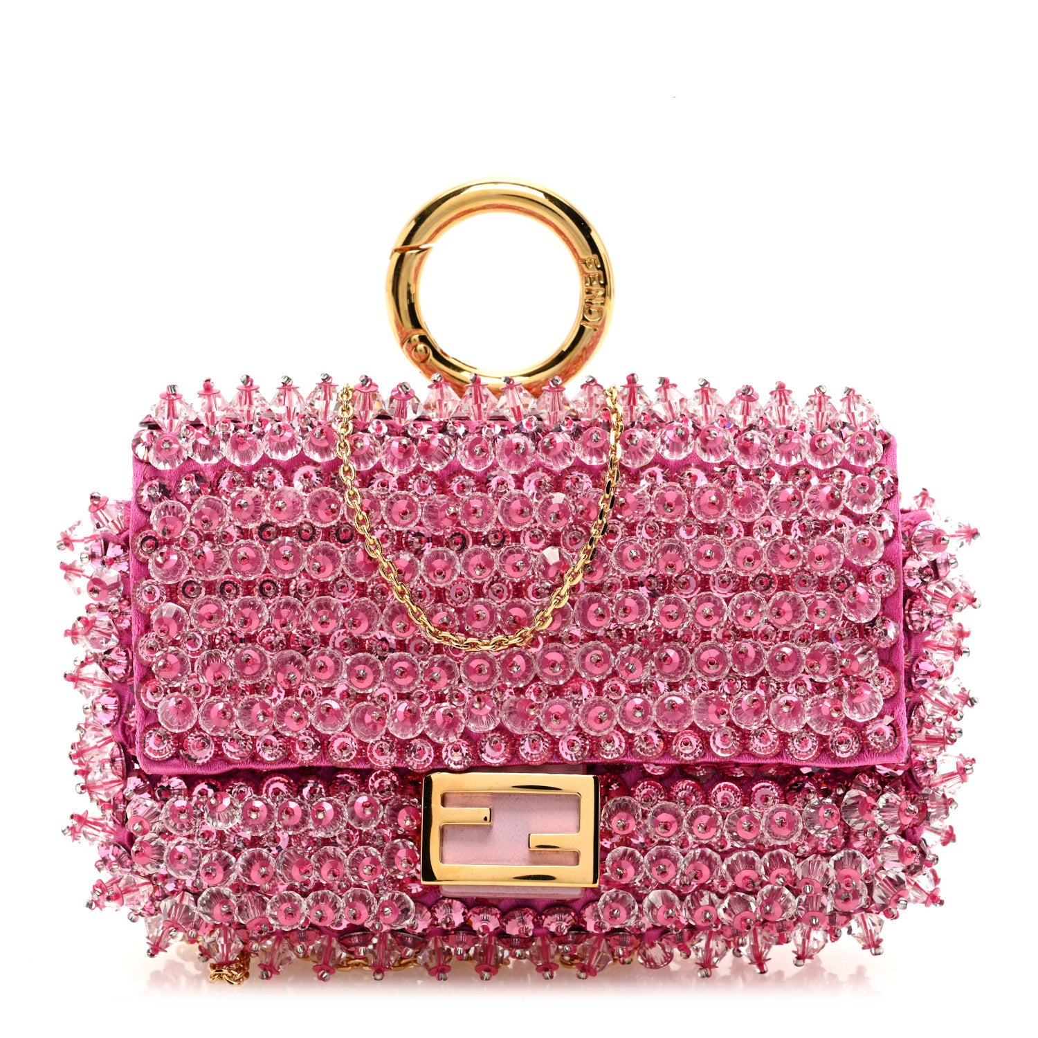 美品　FENDIバレッタ　ラインストーン Fendi Satin Crystal Beaded Nano Baguette Charm Orchidea 1499180