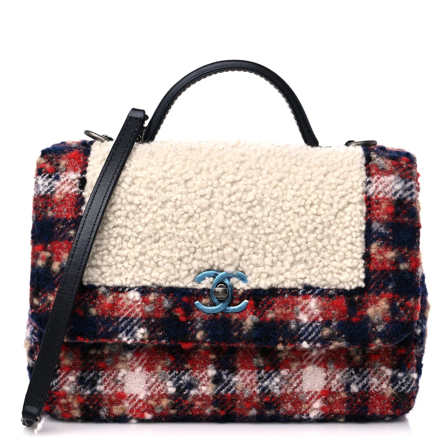 Shearling Tweed Small Top Handle Flap Bag Multicolor