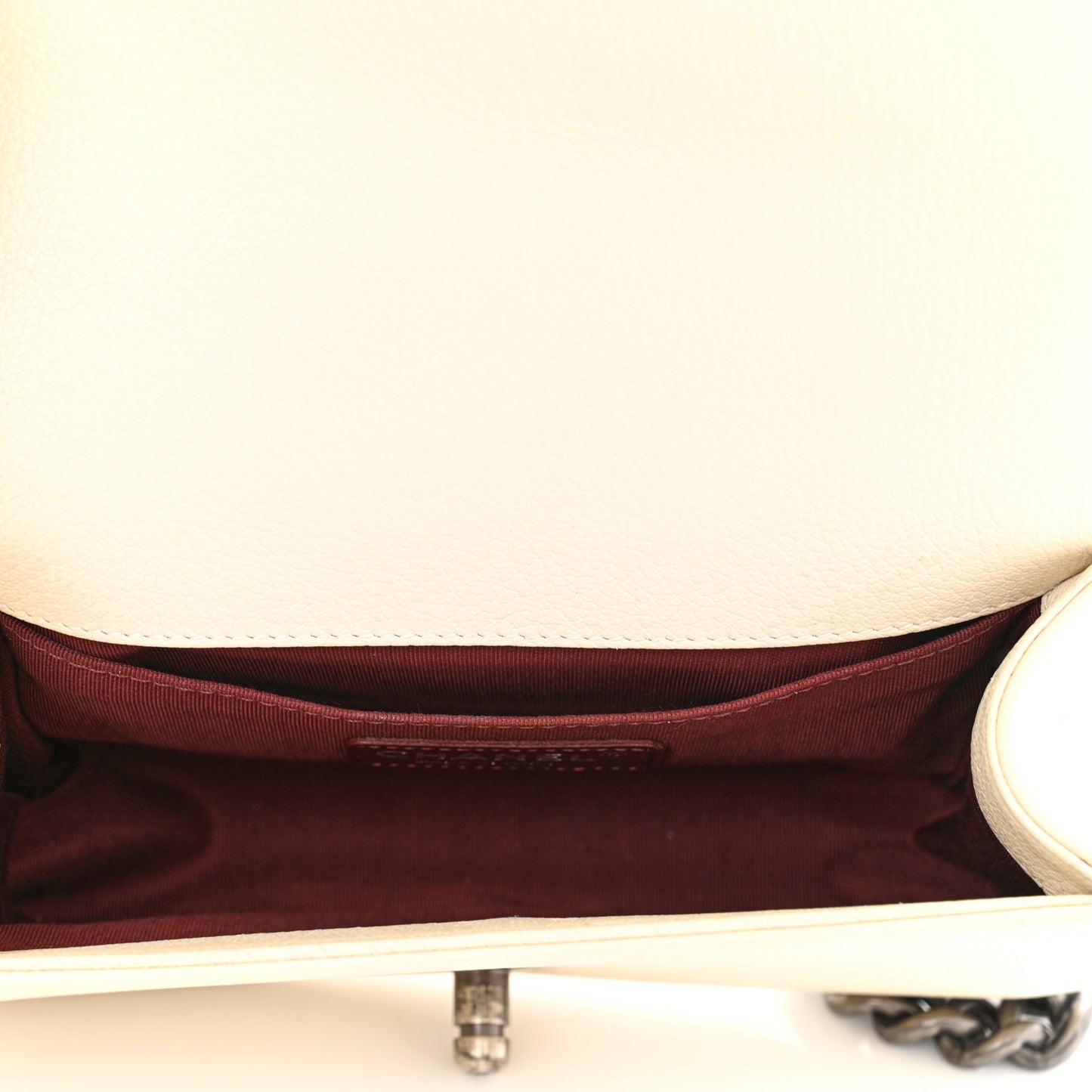 Goatskin Quilted Patent Small Duo Boy Flap White