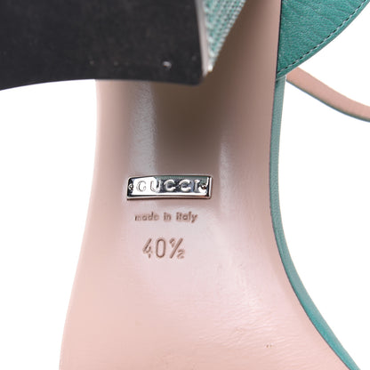 Gucci Sequin Satin Malaga Kid GG Marmont Ankle Wrap 75mm Sandals 40.5 Water Green Verde Chiaro Light Water Green 6 of 15