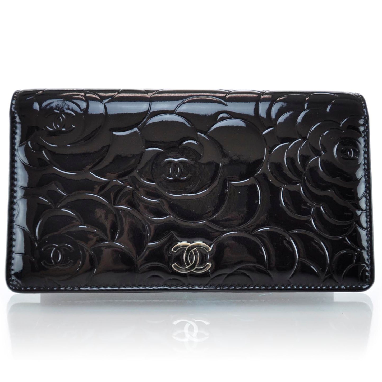 Patent Camellia Large Yen Wallet Black