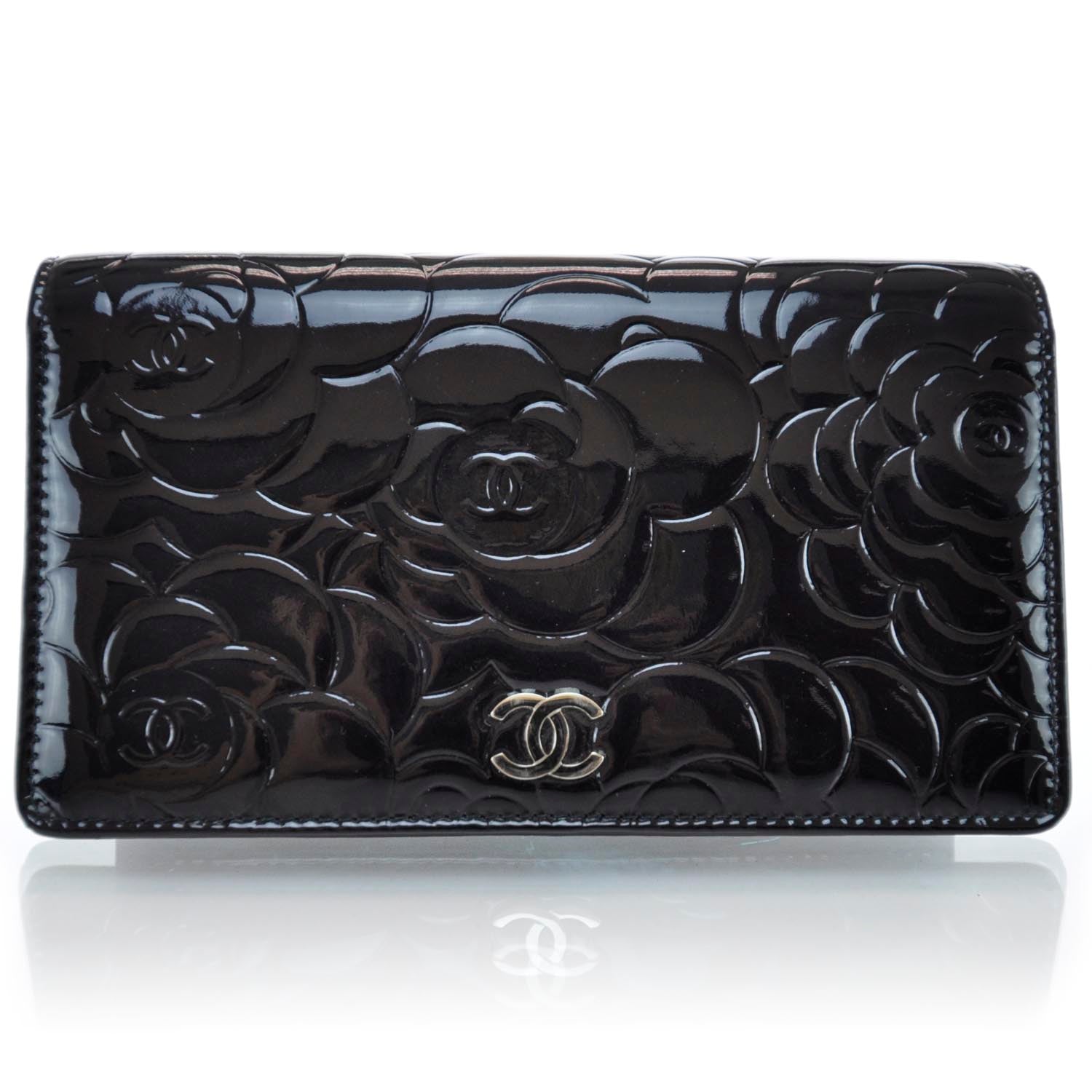 Chanel Patent Camellia Large Yen Wallet Black 1 of 10