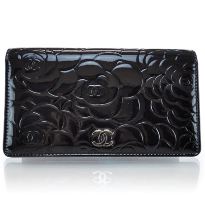 Chanel Patent Camellia Large Yen Wallet Black 1 of 10