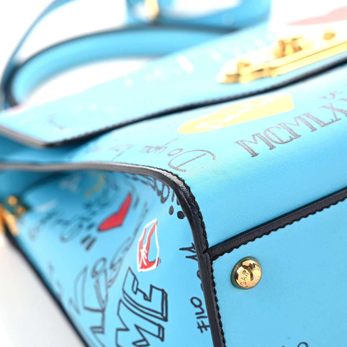 Calfskin Graffiti Printed Welcome Satchel Blue Black