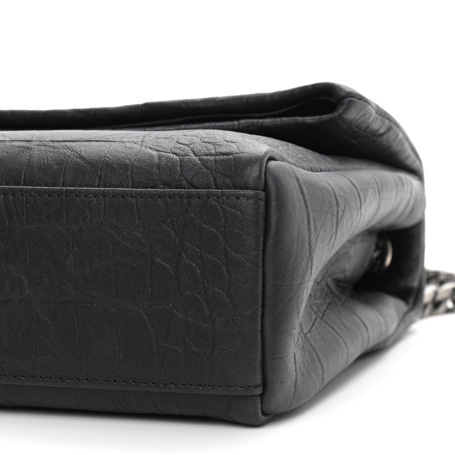 Saint Laurent Calfskin Crocodile Embossed Medium West Hollywood Monogram Fold-Over Black 10 of 11