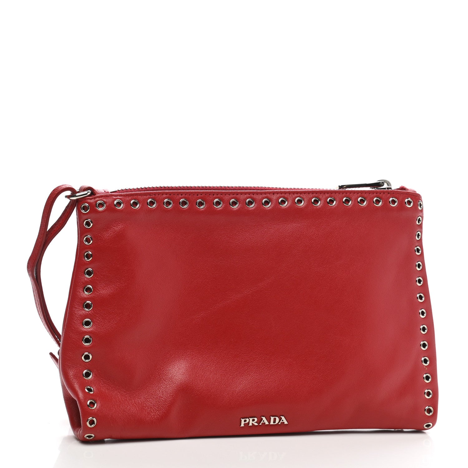 Prada Vitello Vintage Studded Pouch Wristlet Fuoco 3 of 11