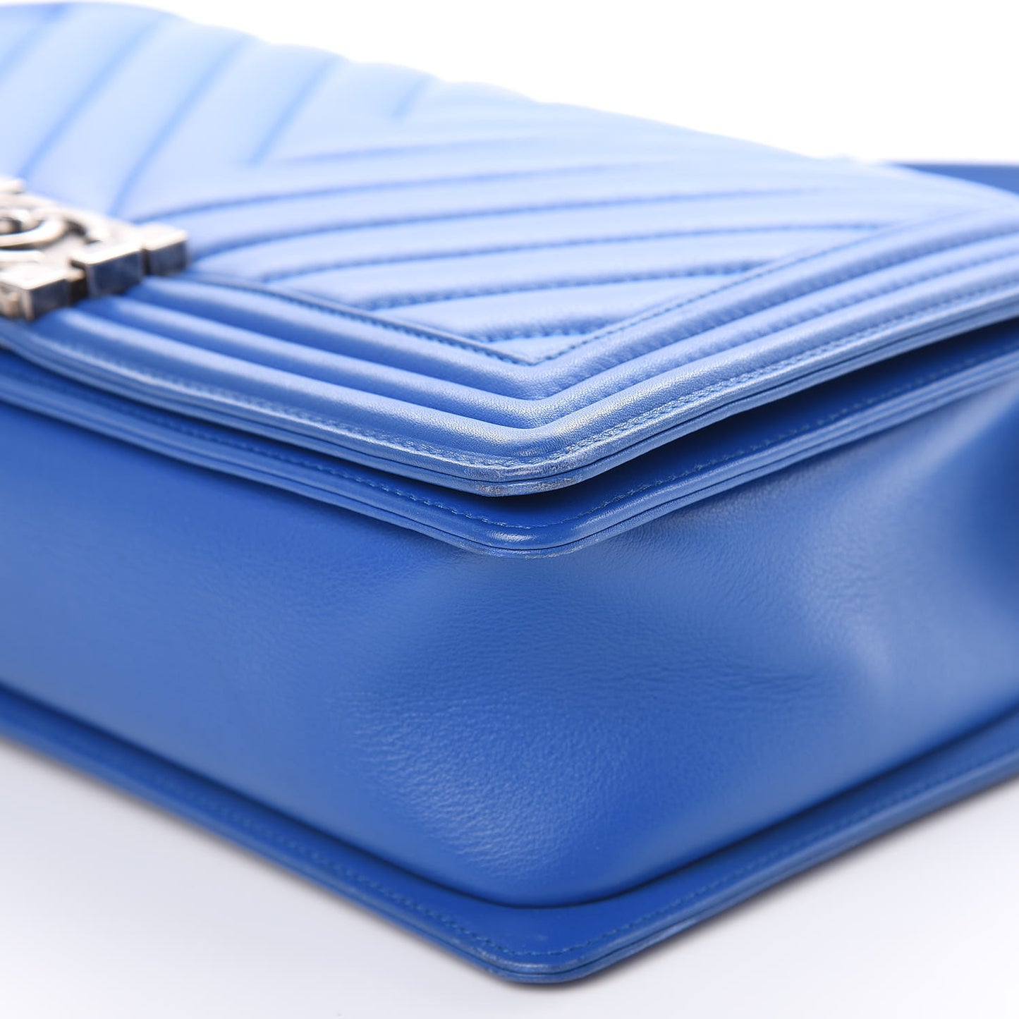 Calfskin Chevron Quilted New Medium Boy Flap Bright Blue