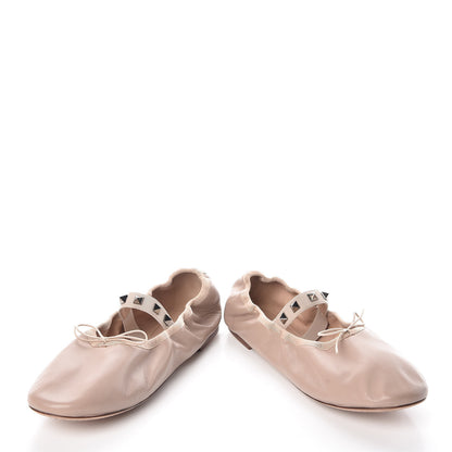 Valentino Garavani Nappa Rockstud Cross Strap Ballerina Flat 39.5 Poudre Beige 8 of 10
