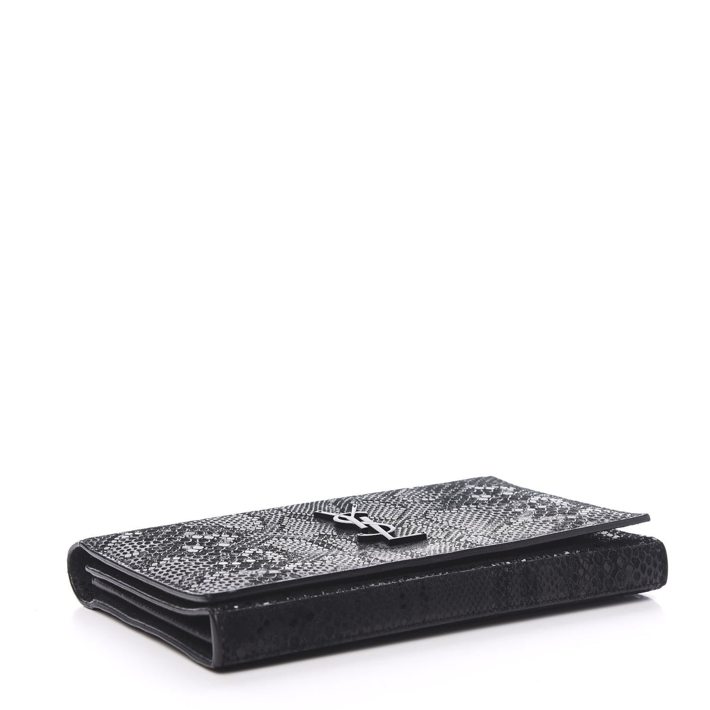 Calfskin Snakeskin Effect Monogram Chain Wallet Black