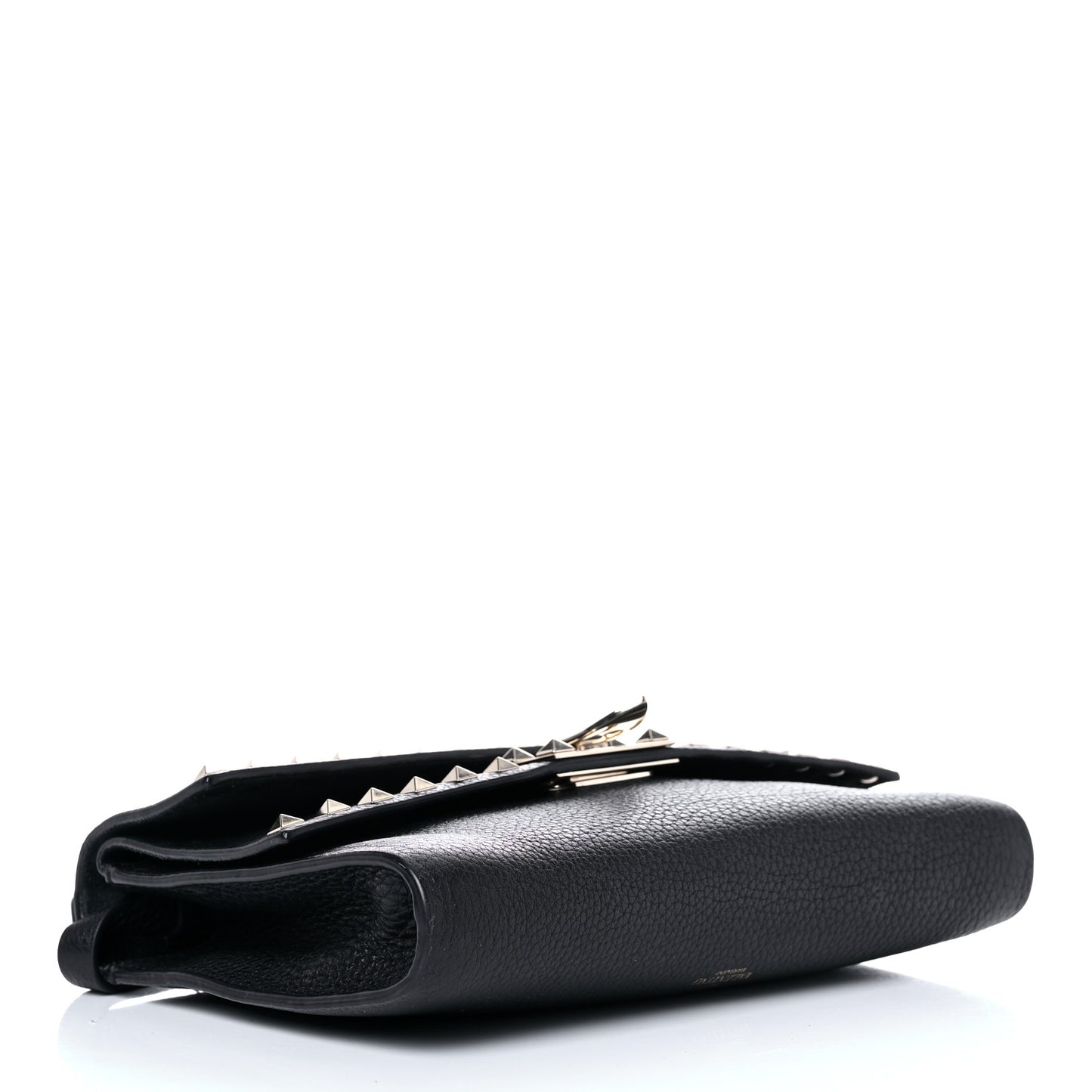 Pebbled Calfskin Rockstud Double Flap Crossbody Bag Black