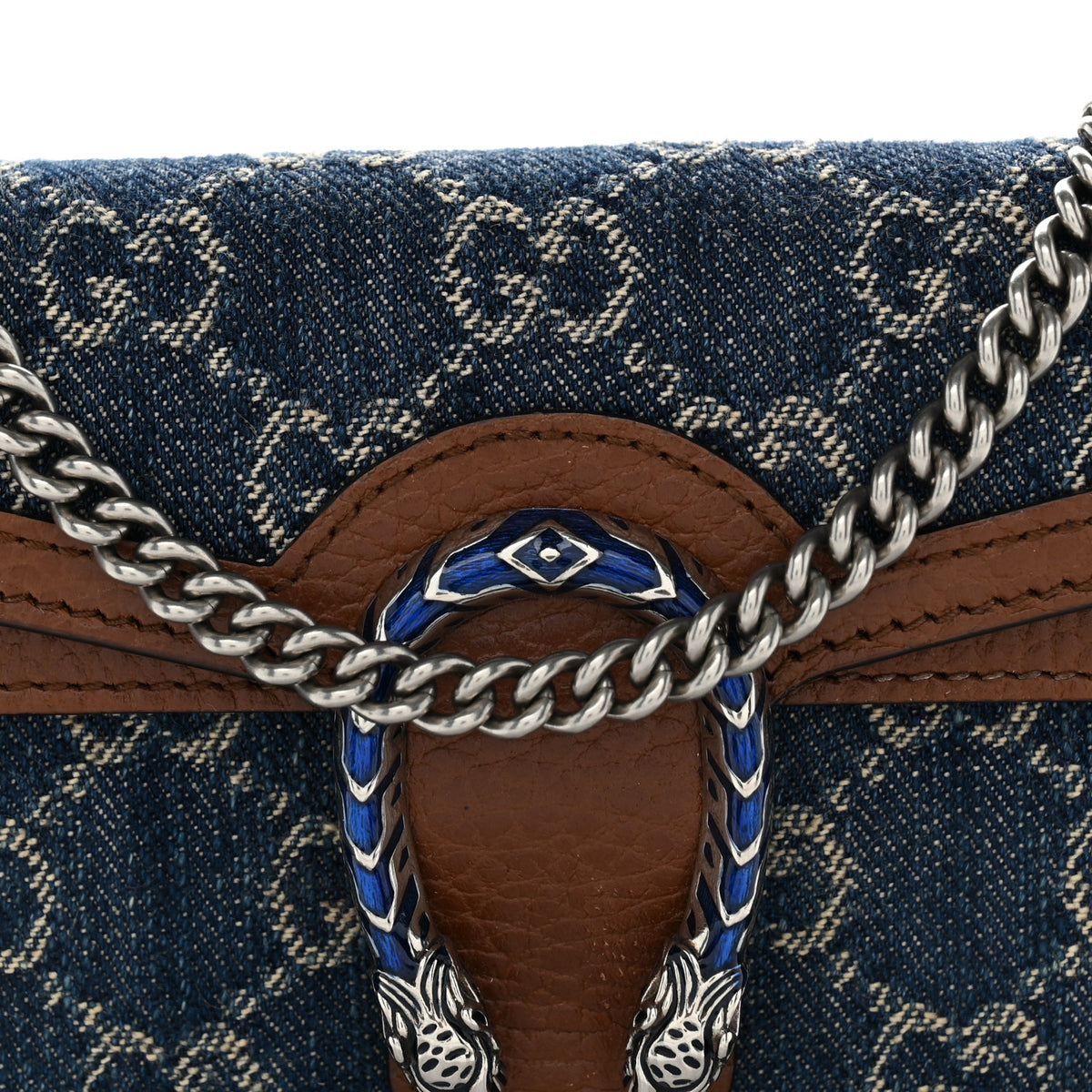 New Denim GG Monogram Dollar Calfskin Enamel Super Mini Dionysus Shoulder Bag Blue Tea Cuir Epilog Electric Blue