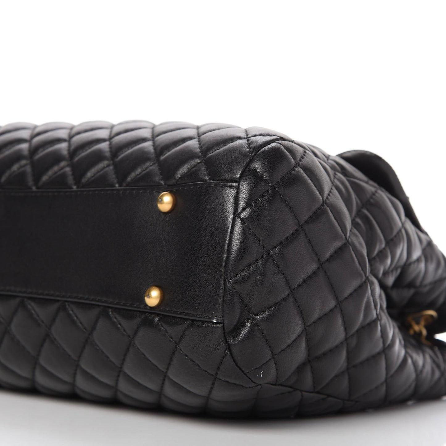 Lambskin Quilted Large Fluffy CC Shopping Tote Black