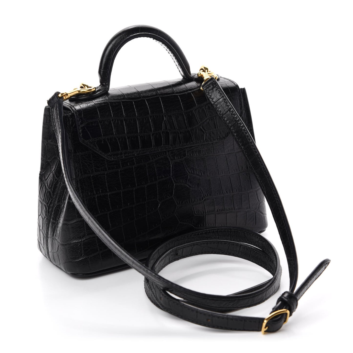 Calfskin Crocodile Embossed Micro Seaton Black