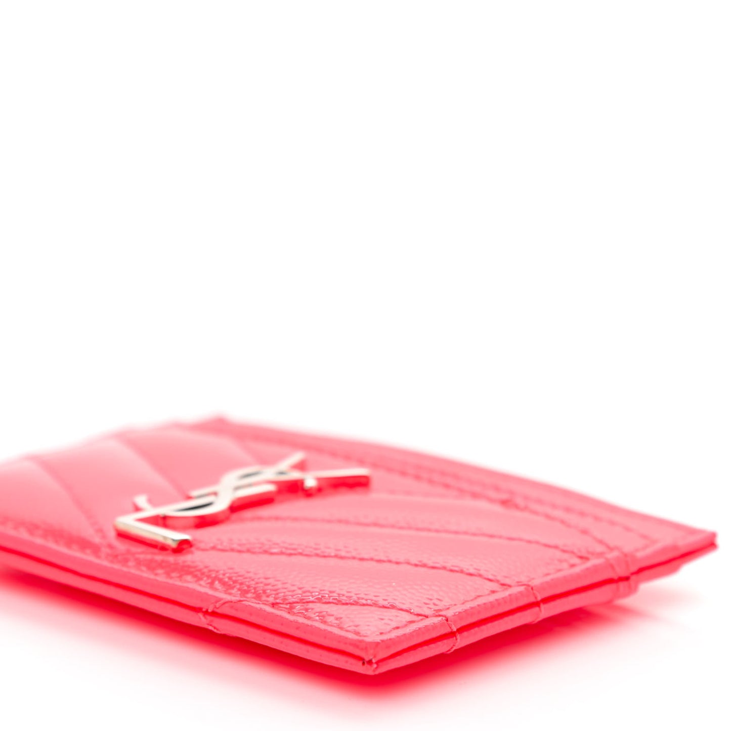 Grain De Poudre Matelasse Chevron Monogram Credit Card Case Neon Pink