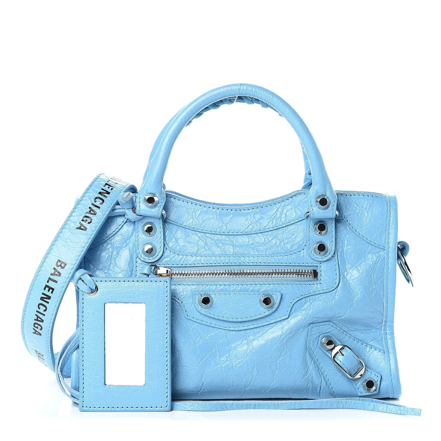 Agneau Classic Silver Hardware Mini City Logo Strap Baby Blue Black
