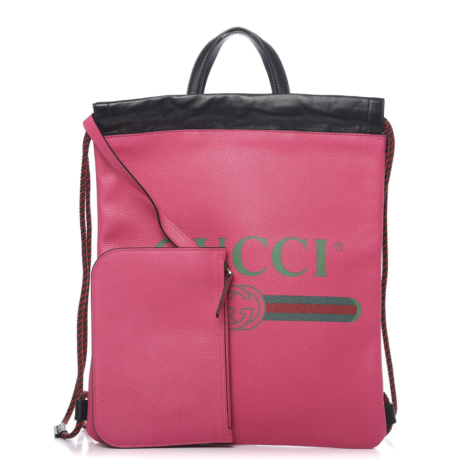 Gucci Grained Calfskin Logo Drawstring Backpack Box Pink Green Black 1 of 8