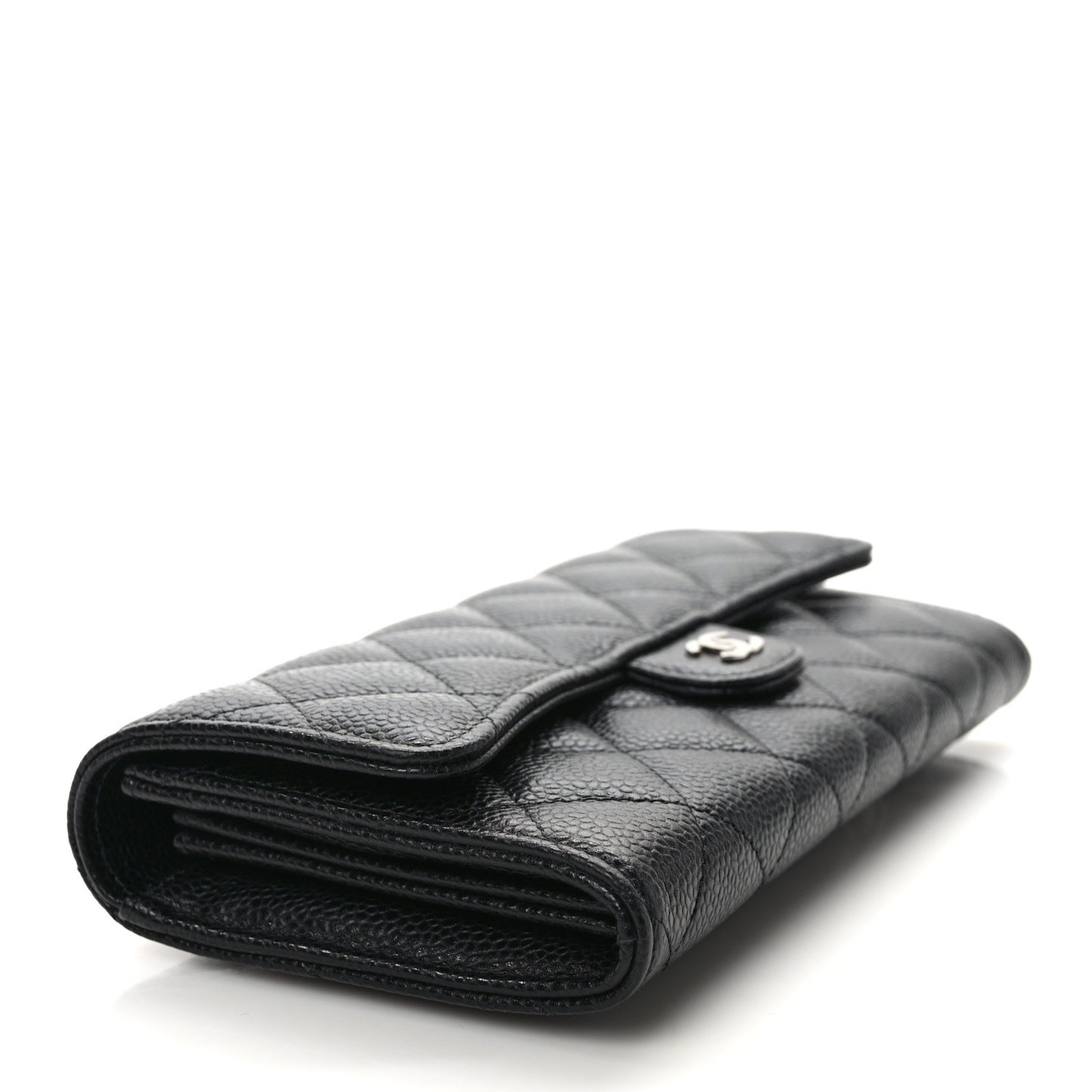 Caviar Quilted Large Gusset Flap Wallet Black