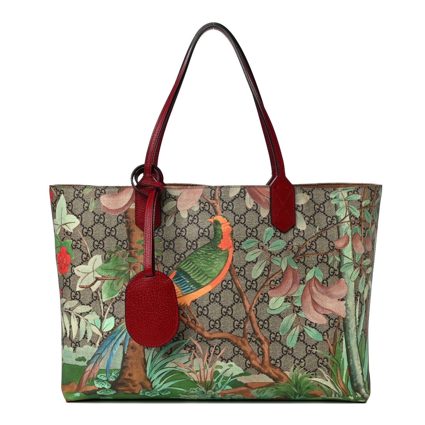 GG Supreme Monogram Tian Medium Shopping Tote Beige Multicolor Red