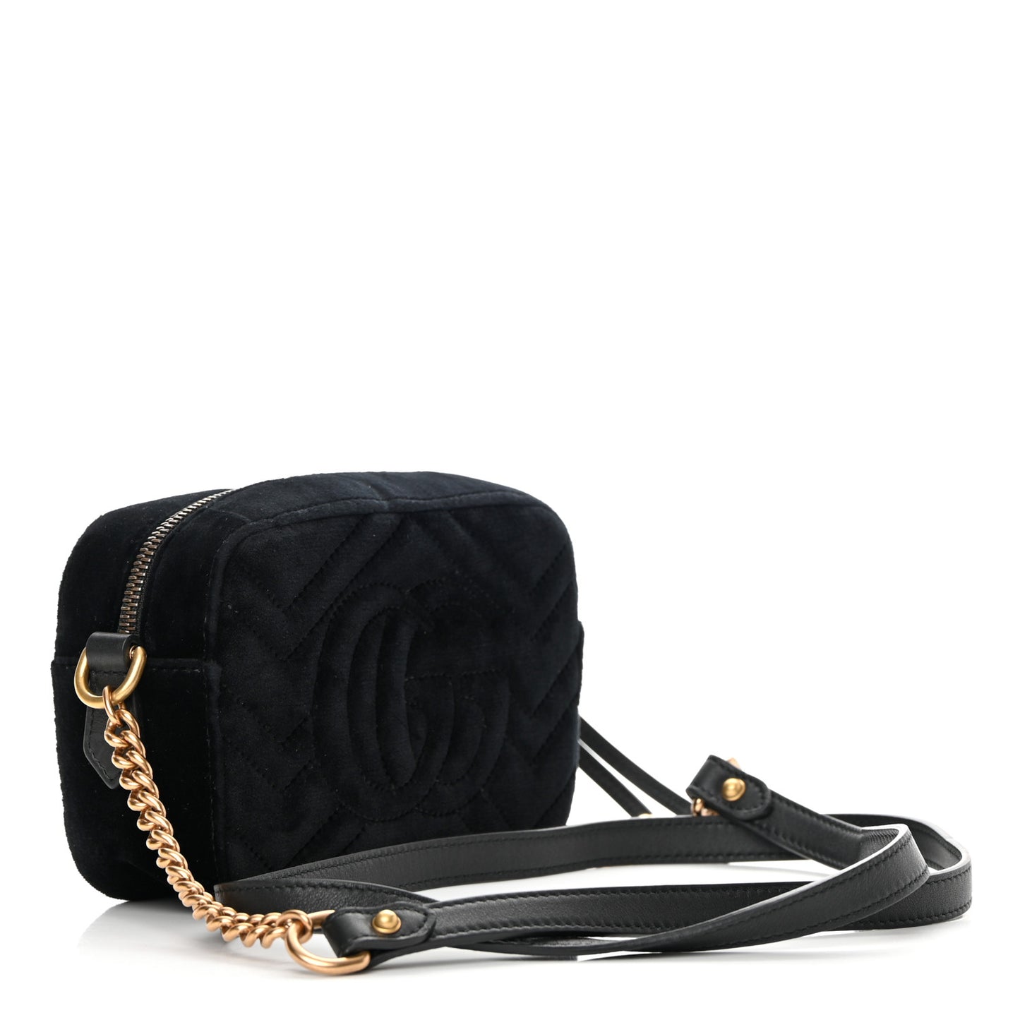 Velvet Matelasse Marquise Crystals Mini GG Marmont Chain Shoulder Bag Black