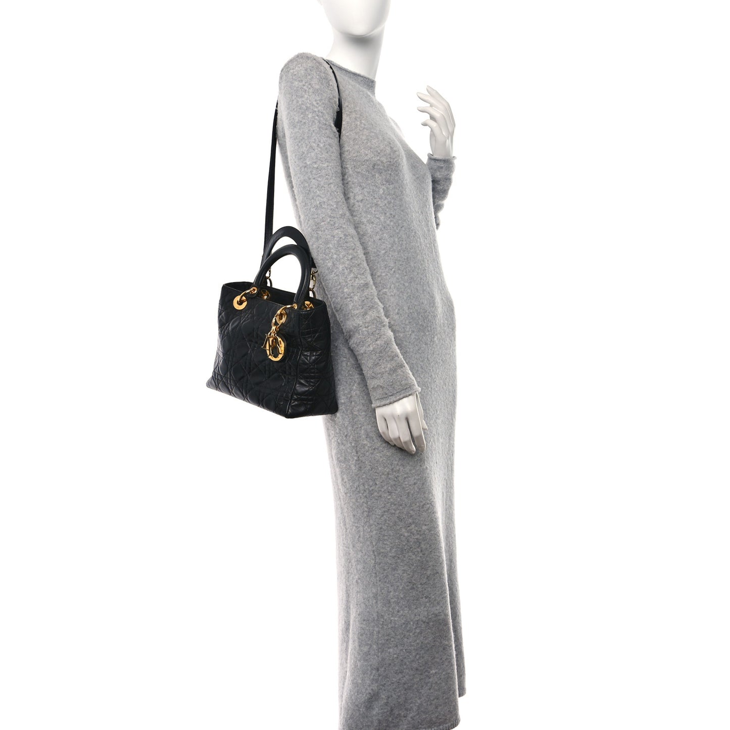 CHRISTIAN DIOR Lambskin Cannage Medium Lady Dior Black