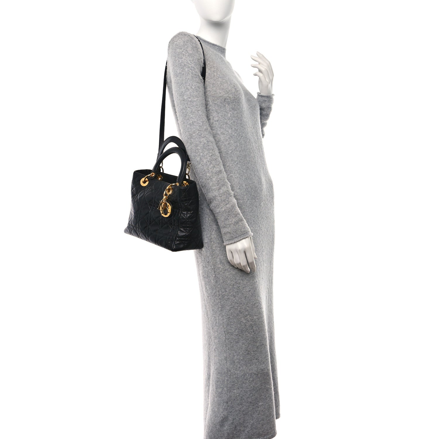 Christian Dior CHRISTIAN DIOR Lambskin Cannage Medium Lady Dior Black 2 of 11