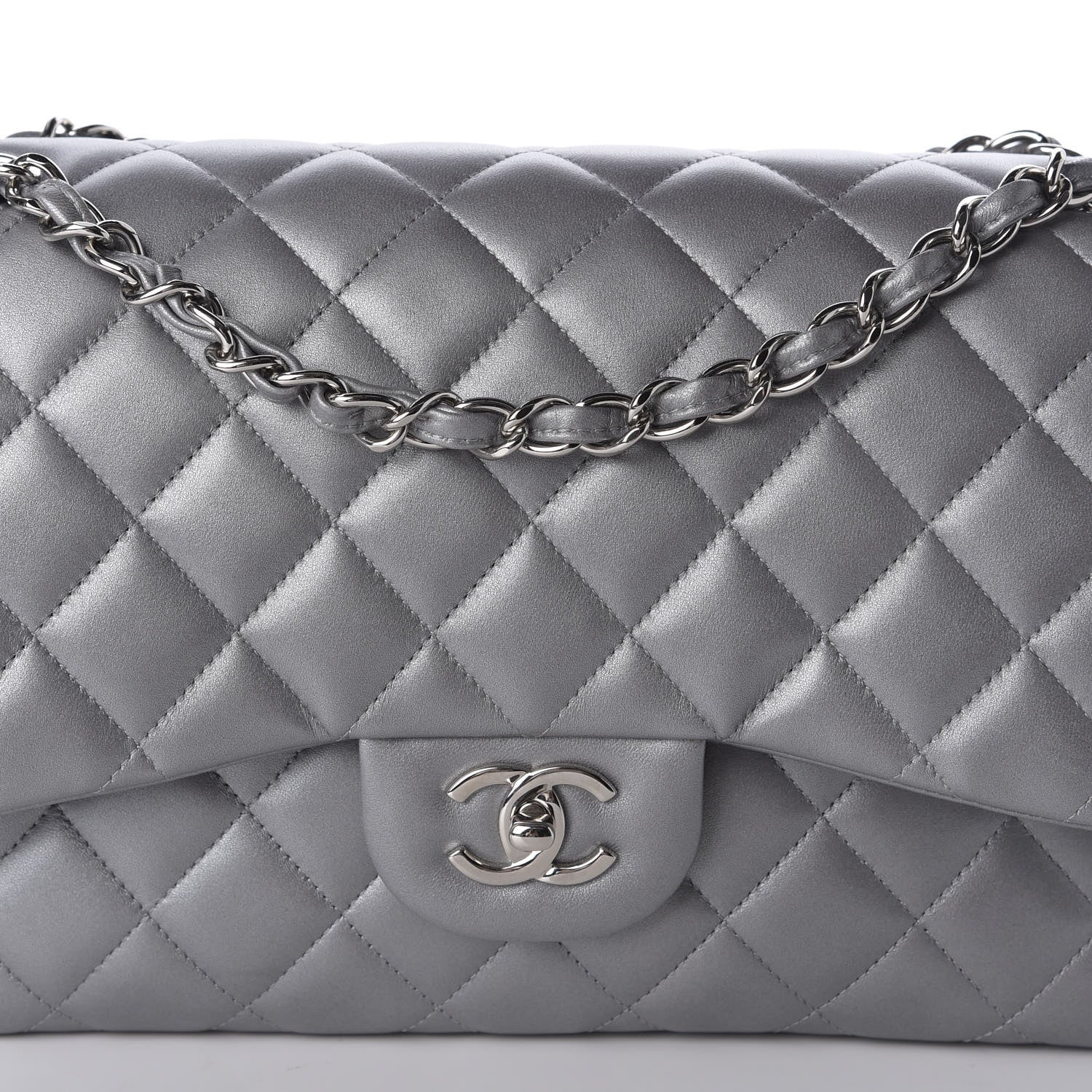 Chanel Metallic Lambskin Quilted Jumbo Double Flap Grey 9 of 9