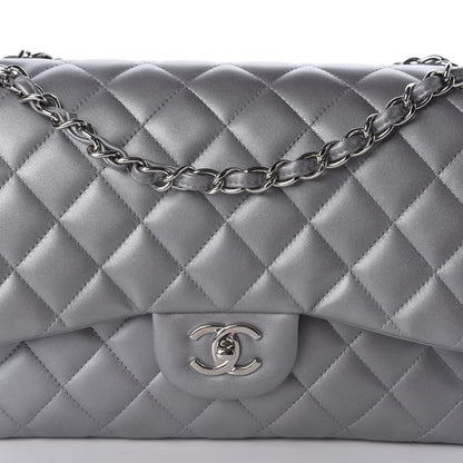 Chanel Metallic Lambskin Quilted Jumbo Double Flap Grey 9 of 9