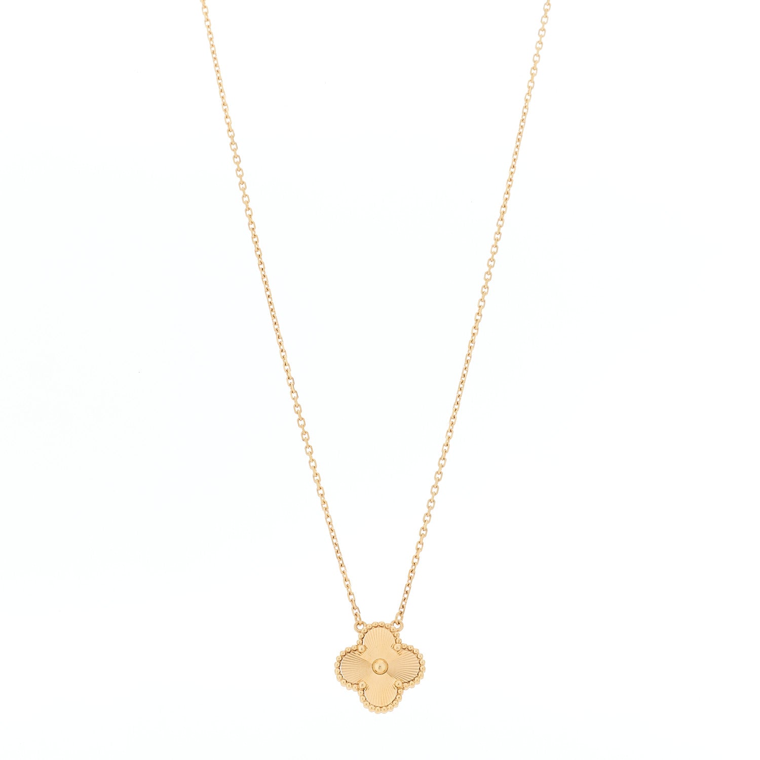 Van Cleef & Arpels 18K Yellow Gold Guilloche Vintage Alhambra Pendant Necklace 1 of 6