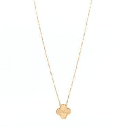 Van Cleef & Arpels 18K Yellow Gold Guilloche Vintage Alhambra Pendant Necklace 1 of 6