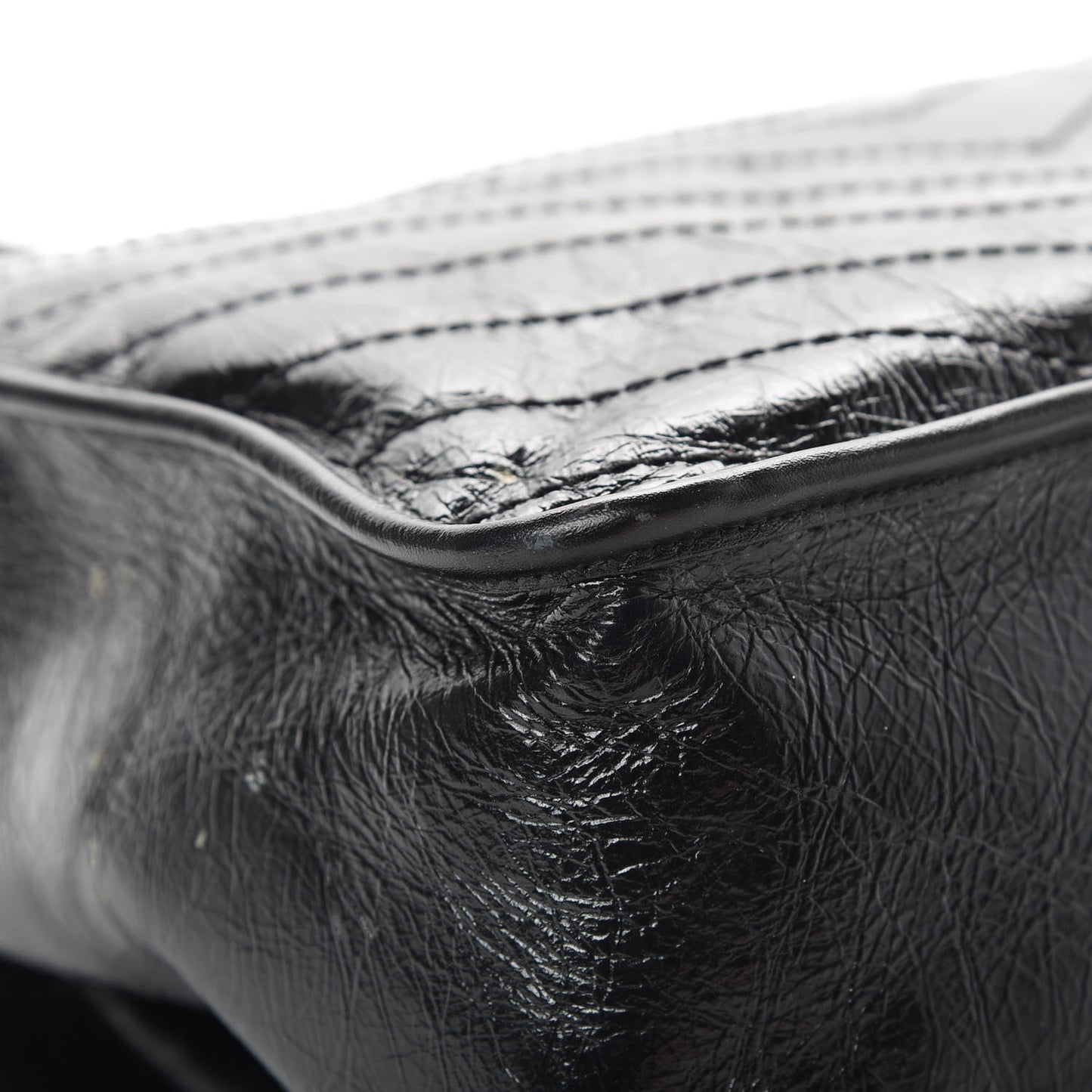 Crinkled Calfskin Matelasse Monogram Large Niki Chain Satchel Black