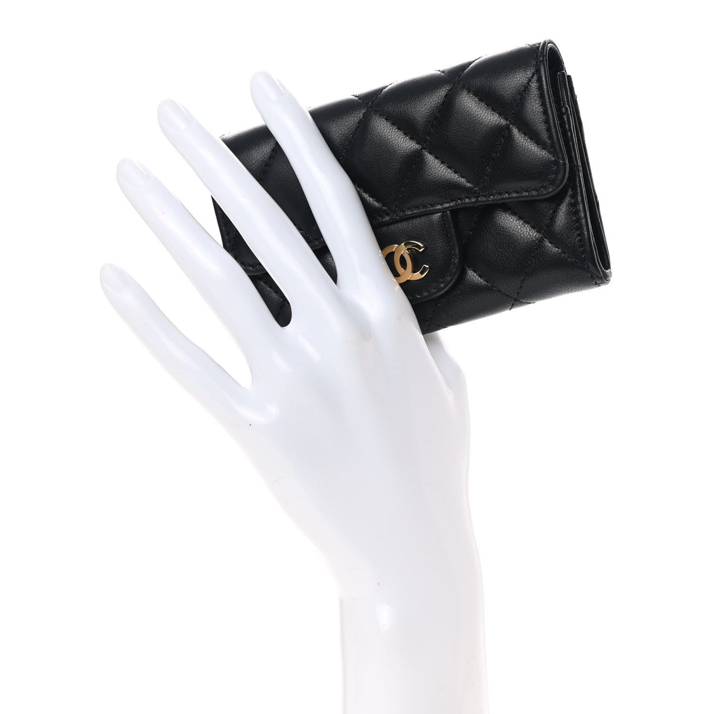 Lambskin Quilted Flap Card Holder Wallet Black