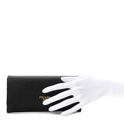 Prada Saffiano Metal Continental Flap Wallet Black 2 of 7