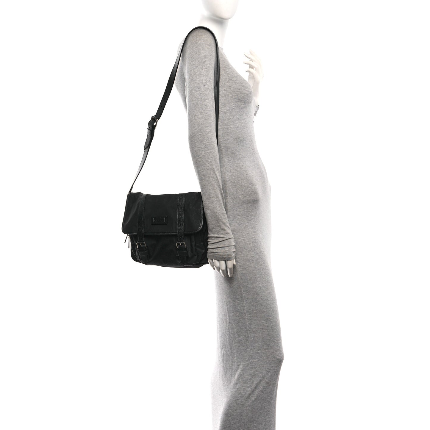 Nylon Monogram Double Buckle Flap Messenger Bag Black