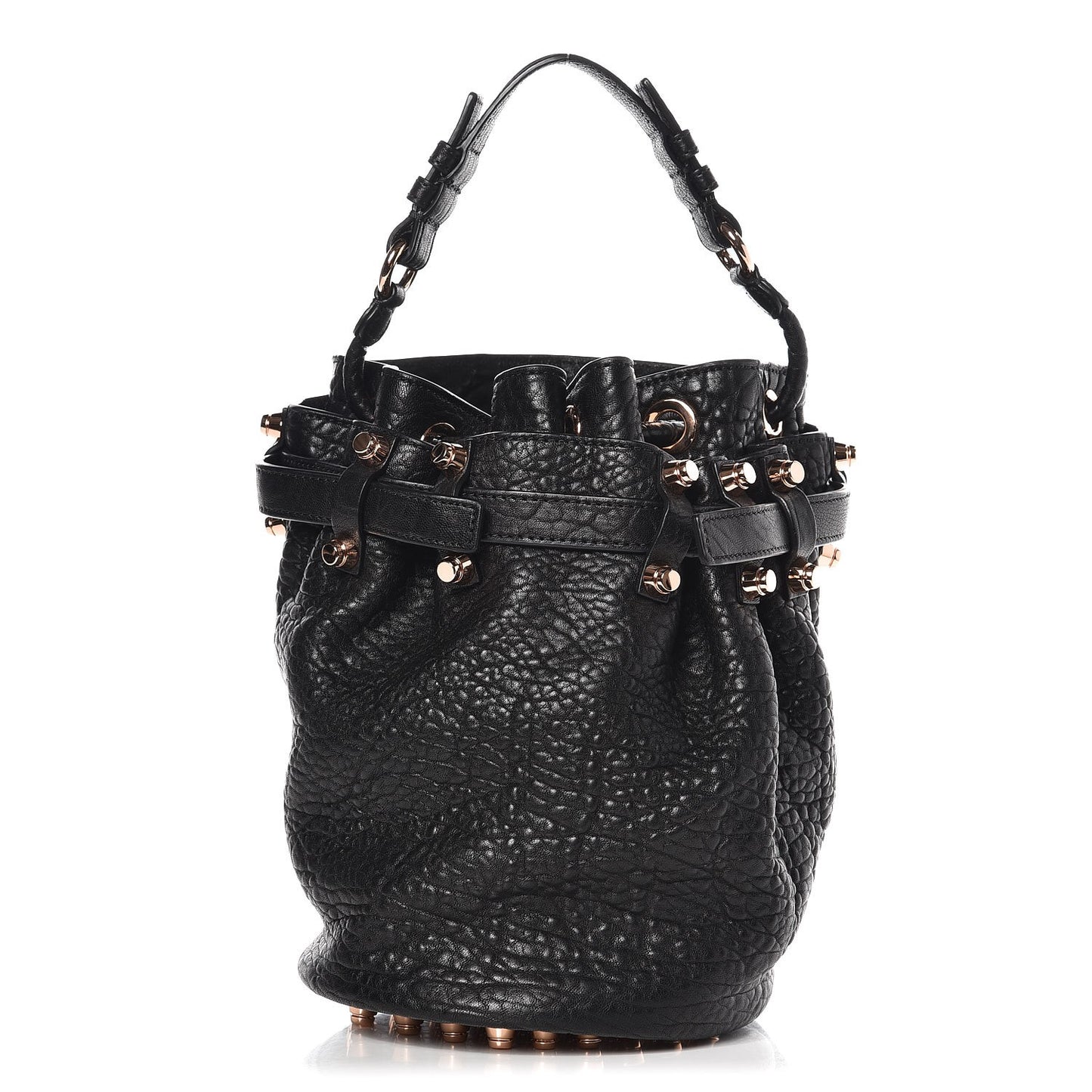 Pebbled Lambskin Diego Bucket Black Rose Gold Hardware