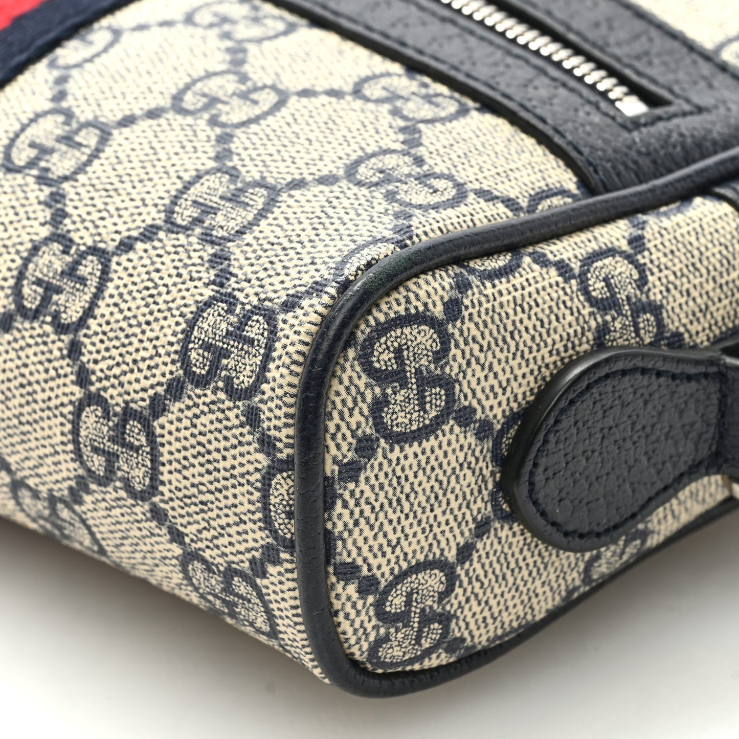GG Supreme Monogram Textured Dollar Calfskin Web Mini Ophidia Shoulder Bag Beige Blue