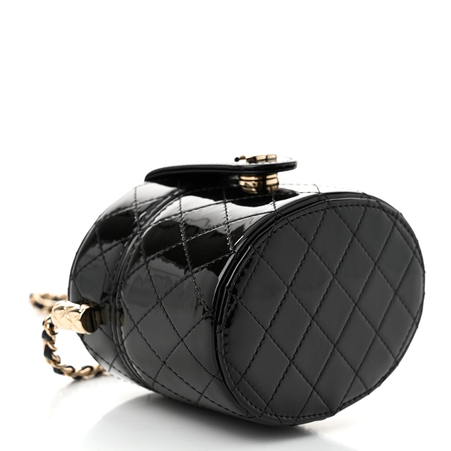 Chanel Patent Quilted Round Small Vanity With Chain Black 4 of 10