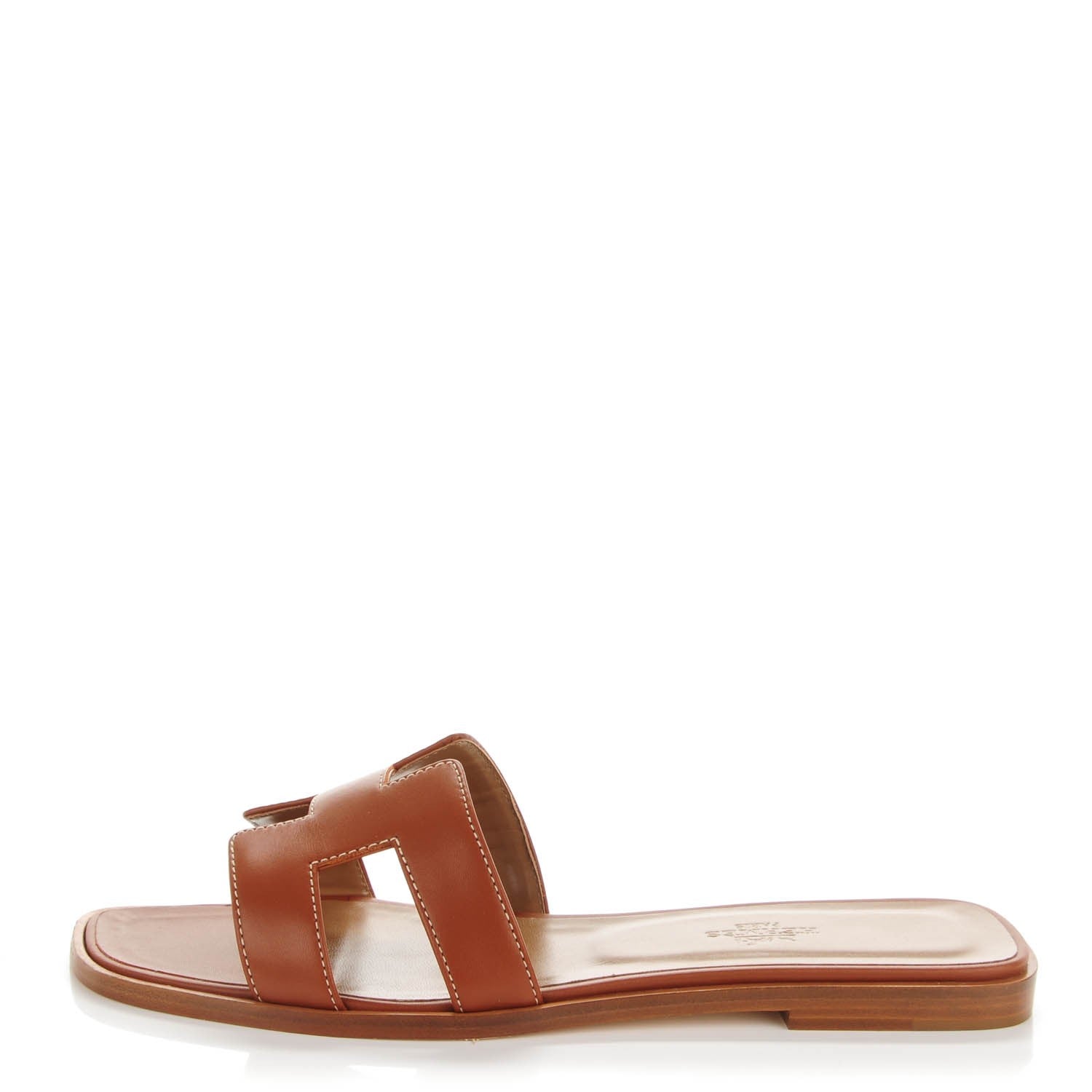 Hermes Box Calfskin Oran Sandals 38.5 Gold 1 of 7