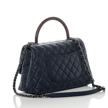 Chanel Caviar Lizard Quilted Small Coco Handle Flap Navy 3 of 7