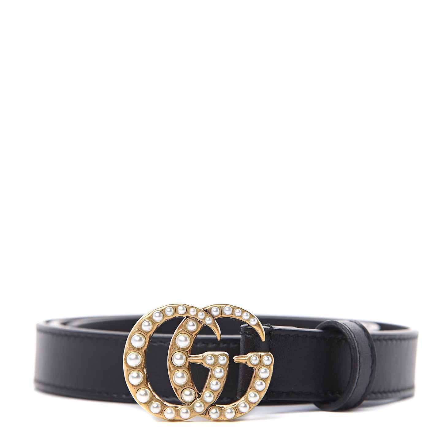 Moon Calfskin Pearl Double G 20mm Belt 80 32 Black Cream