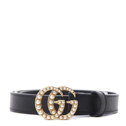 Gucci Moon Calfskin Pearl Double G 20mm Belt 80 32 Black Cream 1 of 6