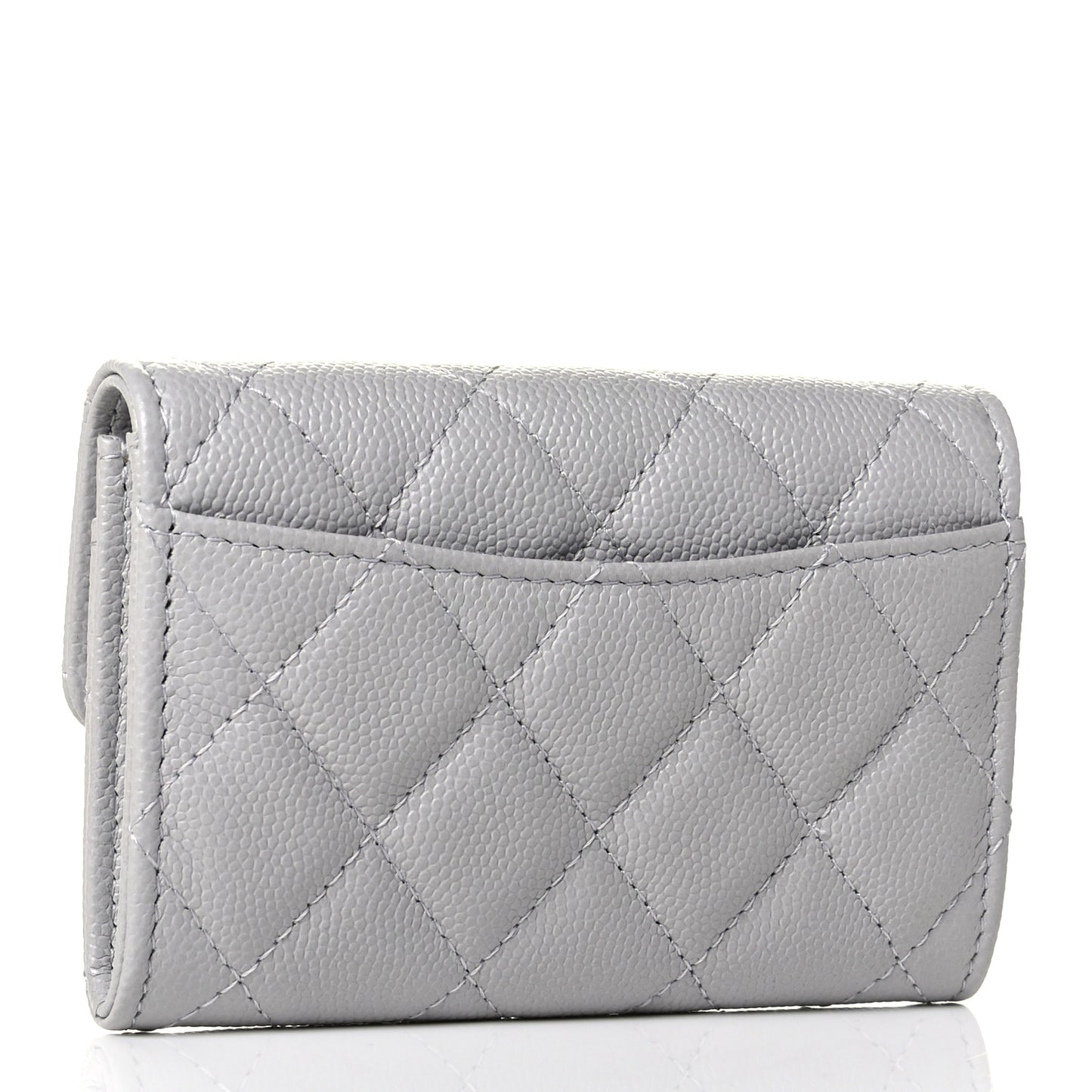 Caviar Quilted Flap Card Holder Wallet Grey